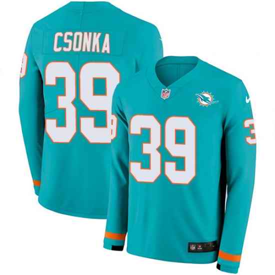 Nike Dolphins 39 Larry Csonka Aqua Green Team Color Men s Stitched NFL Limited Therma Long Sleeve Jersey